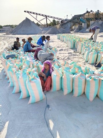 Jumbo bags packed and staged for container loading