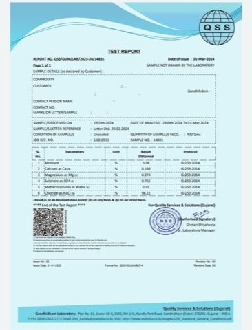 QSS Gujarat certified salt test report IS:253:2014