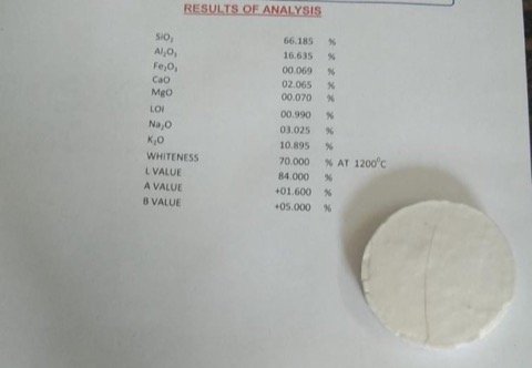 Feldspar analysis results with fired test disc