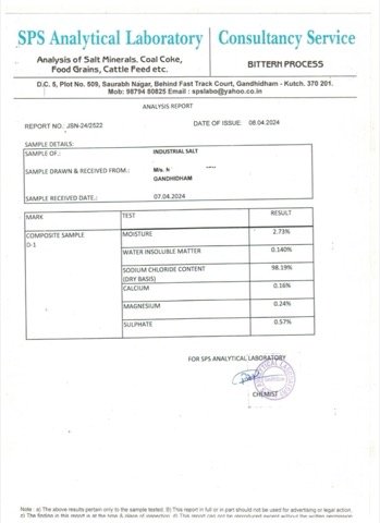 SPS Analytical Laboratory mineral test report