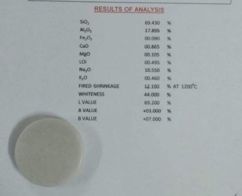 Fired ceramic disc with XRF oxide analysis