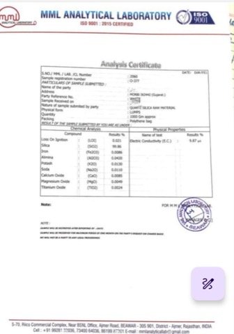 MML Analytical Laboratory analysis certificate