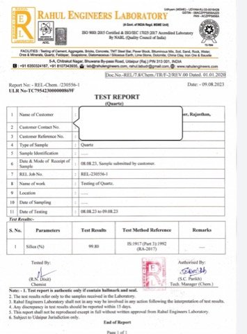 Rajra Engineers Laboratory test report