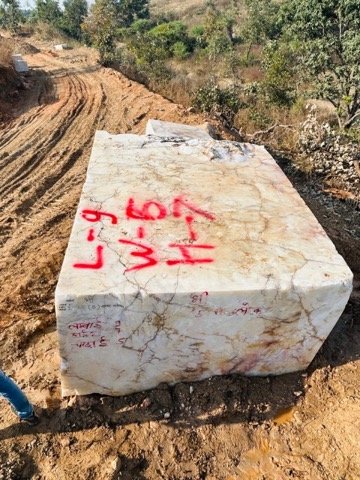 Marked quarry blocks ready for transport