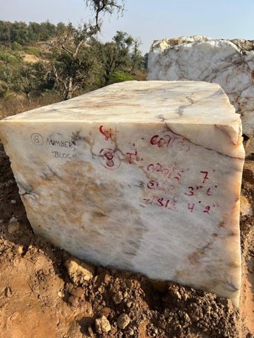 Quarried mineral block at loading point